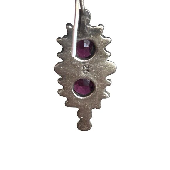 Vintage Sterling Silver Garnet Dangle Earrings Boho Ethnic Style Handcrafted - Picture 5 of 6